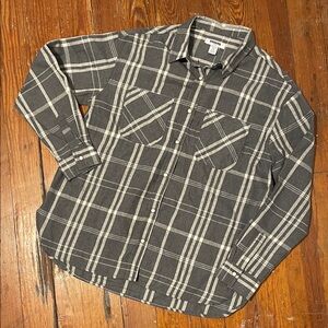 RSQ Men's Charcoal Plaid Flannel Snap Button Down Shirt